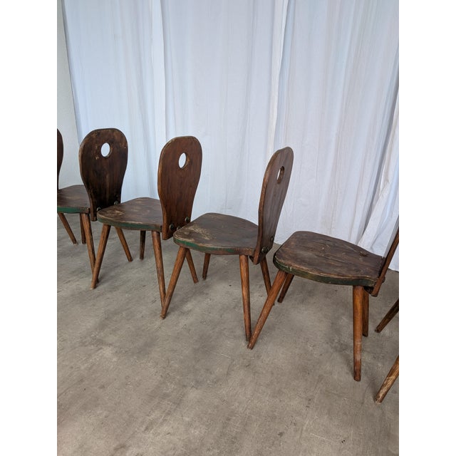 Brown Vintage Brutalist Wooden Dining Chairs, 1970s, Set of 6 For Sale - Image 8 of 18