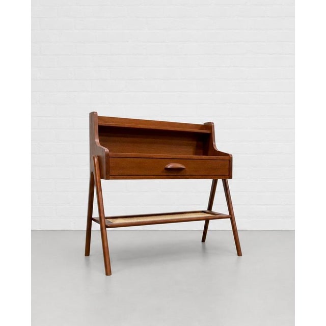 1960s Mid Century Modern Handcrafted Caned Teak Cabinet / Entryway Table For Sale - Image 4 of 14