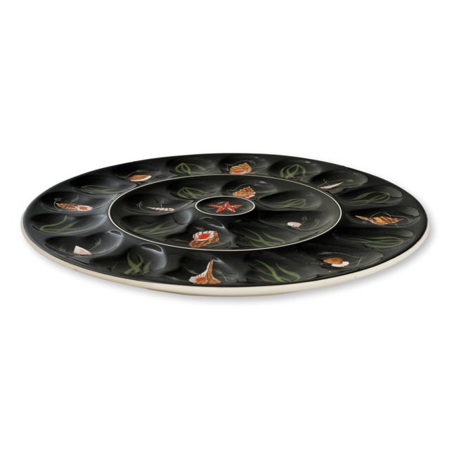 Mid 20th Century Quimper Guy Trévoux Black-Ground Oyster Service — Master W/ 6 Plates For Sale - Image 9 of 10