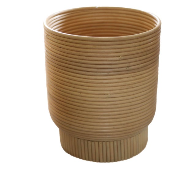 Italian 1960’s Italian Rattan Reeded Vases/Planters - a Pair For Sale - Image 3 of 5