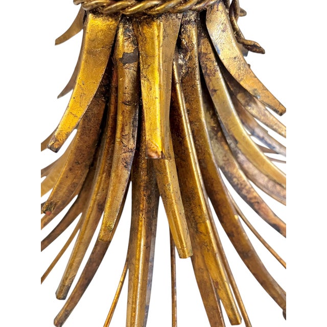 Vintage Italian Gold Tole Sheaf of Wheat Table With Glass Top For Sale - Image 11 of 15