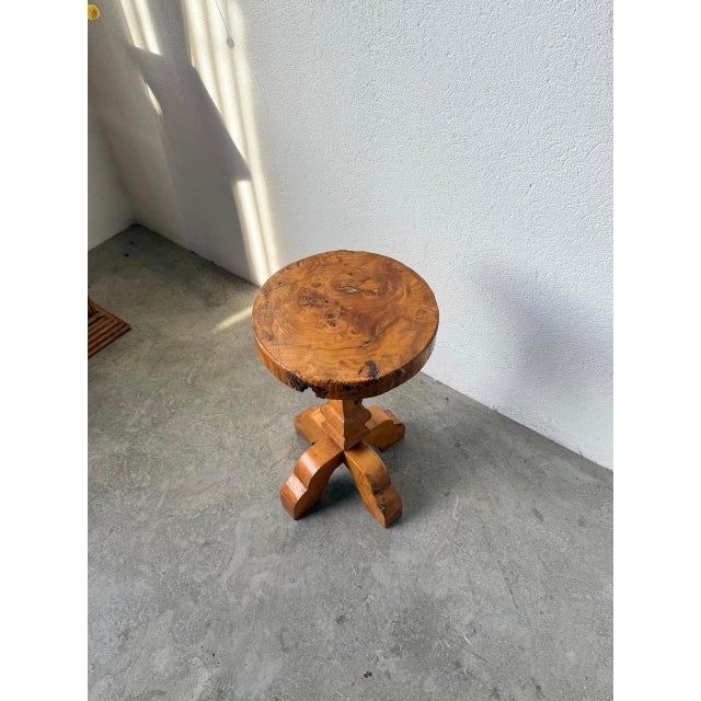Folk Art Handcrafted Elm Stool, 1950s For Sale - Image 11 of 18