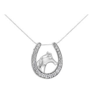 .925 Sterling Silver 1/4 cttw Diamond U Shape Pendant Necklace (I-J, I3-Promo) For Sale