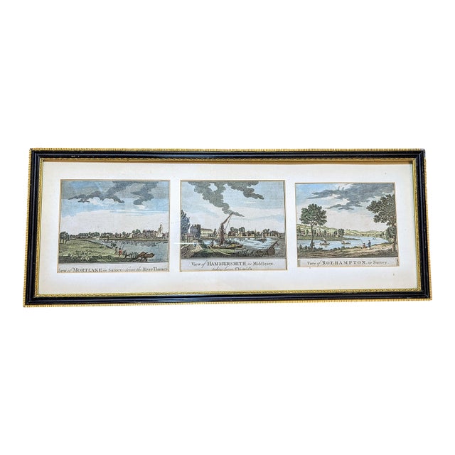 18th Century Framed Triptych Engravings of the River Thames, London – 1784 For Sale