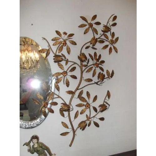 A pair of French Art Deco Gilt Floral Wall Appliques/ Sconces. Not wired and this pair is decoration only. These were...
