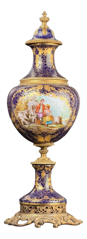 Cobalt Blue Porcelain Vase with Gilt Figural Reserve in the style of Sèvres, Befos