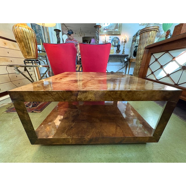 Mid-Century Modern 1980s Karl Springer Attributed Lacquered Goatskin Cocktail Table For Sale - Image 3 of 12