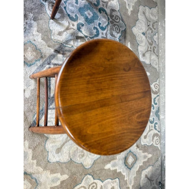 Vintage Early American Shaker Style Oak Wood Bar Stools. Set of 5 For Sale - Image 11 of 12