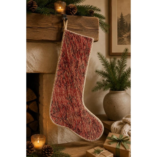 American 45 X 30 Cm Vintage Kilim Christmas Stocking, Handwoven Wool Boho Xmas Decor, One of a Kind Turkish Rug Stocking, Rustic Holiday Gift For Sale - Image 3 of 6