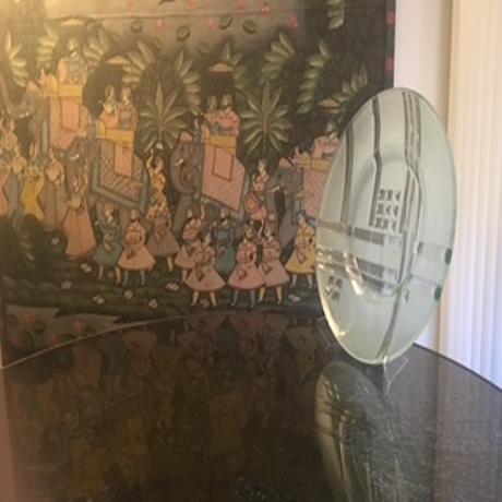 1980’s Steve Chase Crackled Glass Dining Table Top (Coral Base Included). For Sale - Image 9 of 18