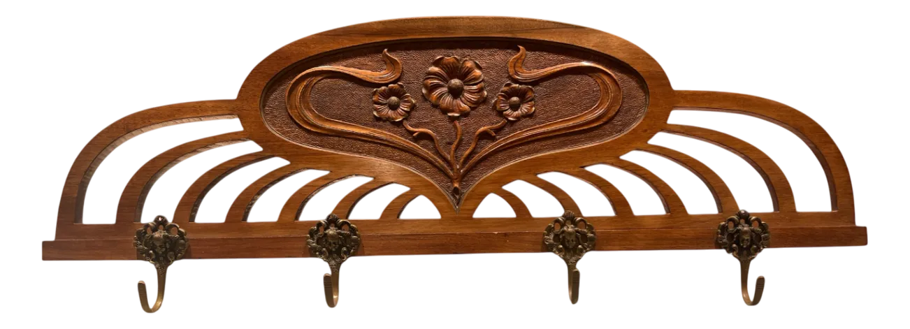 Art Nouveau Coat Hanger with 4 Plastic Brass Hooks, 1890s | Chairish