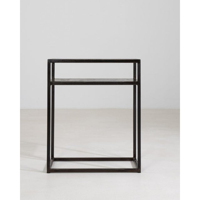 21st Century Poland Blackened Iron Black Metal-Framed Side Table With Glass Top And Shelf For Sale In Greensboro - Image 6 of 11
