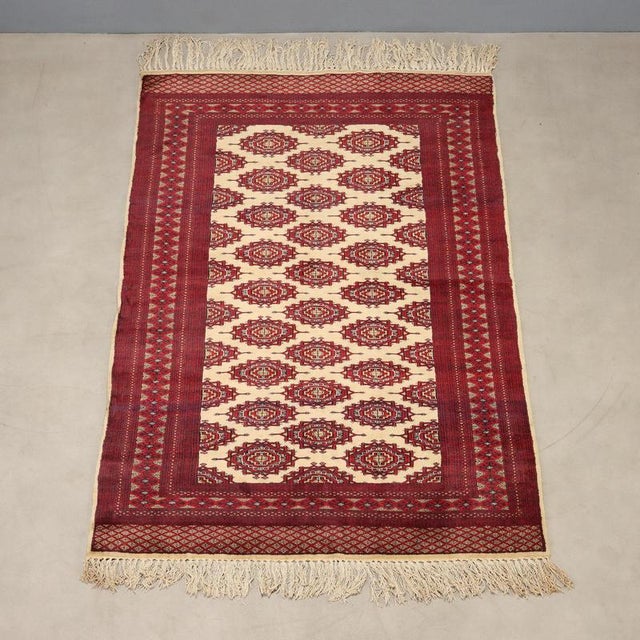 Antique Handmade Cotton and Wool Bukhara Rug, Pakistan For Sale - Image 3 of 8