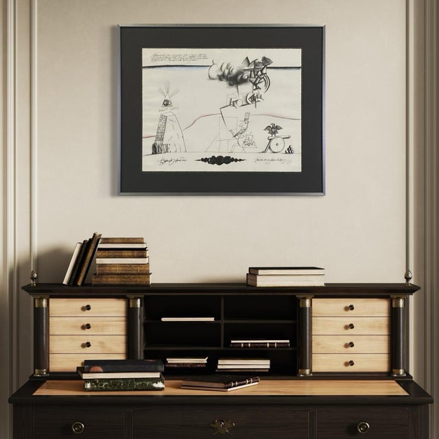 Original signed lithograph by Saul Steinberg, titled Annuit Coeptis, created circa 1966–1968. This rare mid-century modern...