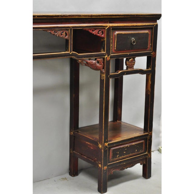 Early 20th Century Antique Chinese Carved Hardwood Altar Console Table Sideboard Buffet W/ Drawers For Sale - Image 5 of 18