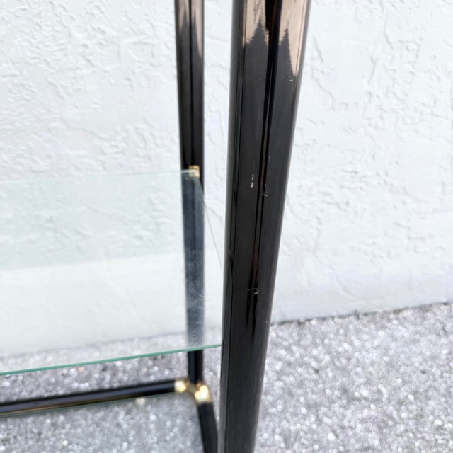 Art Deco Black Lacquered Etagere With Gold Accents and Glass Shelves - A Pair For Sale - Image 12 of 12