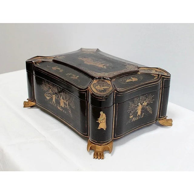 Large Napoleon III Japonaiserie Wooden Box Painted Black, Mid-19th Century For Sale - Image 3 of 18