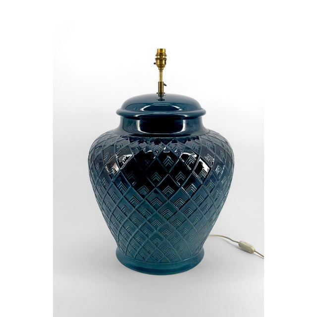 Vintage French Blue Ceramic Lamp, 1950s For Sale - Image 4 of 12