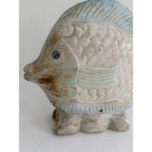 Vintage Hand-Carved Wooden Fish Sculpture – Coastal Sculptural Decor For Sale - Image 10 of 14