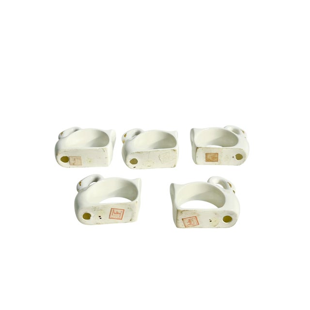 White Vintage Mid Century Modern Ceramic Swan Napkin Ring Holders - Set of 5 For Sale - Image 8 of 11