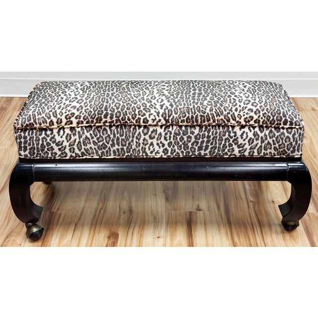 Wood Vintage Late 20th C Newly Upholstered Leopard Print Velvet Ming Style Rolling Bench For Sale - Image 7 of 10
