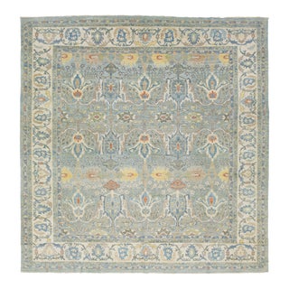 Apadana's Modern Sultanabad Square Wool Rug in Blue With Allover Pattern For Sale