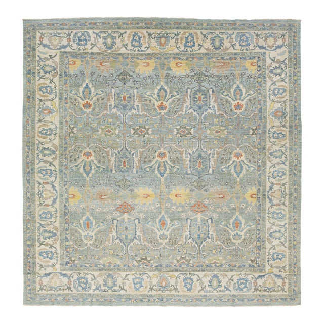 Apadana's Modern Sultanabad Square Wool Rug in Blue With Allover Pattern For Sale