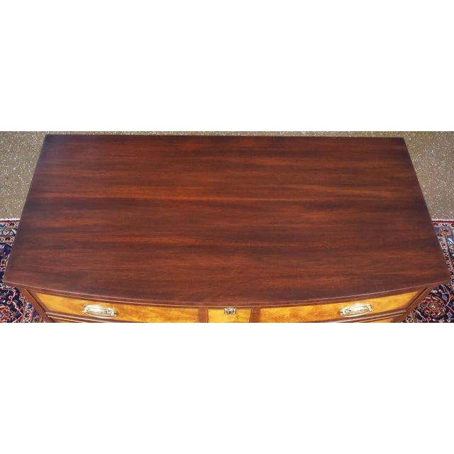 1990s Henkel Harris Mahogany & Flame Birch Inlaid Rogers Bowfront Dresser Chest For Sale - Image 12 of 17