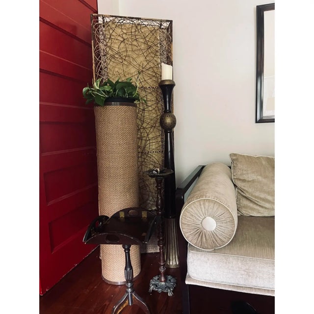 Mid-Century Modern 1960s Mid-Century Modern Cylinder Shaped Woven Planters in Taupe- A Pair For Sale - Image 3 of 9