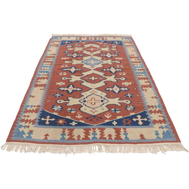 Rustic Vintage Persian Shiraz Kilim Rug - 04'03 X 06'01 For Sale - Image 3 of 9
