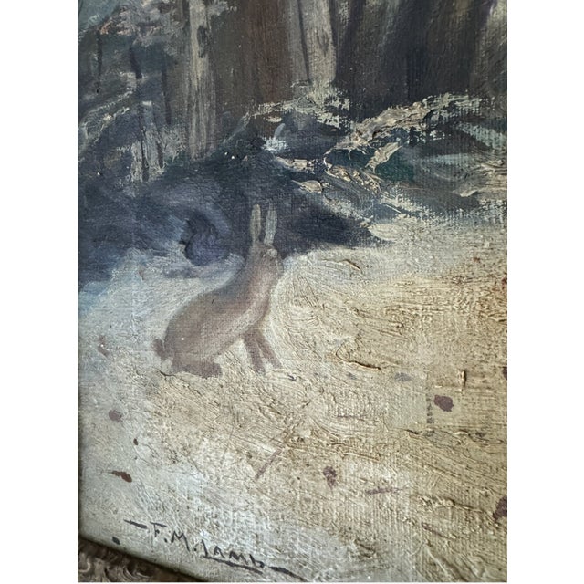 1900s American Tonalist Winter Forest Landscape Oil Painting by f.m. Lamb - Framed For Sale - Image 4 of 15