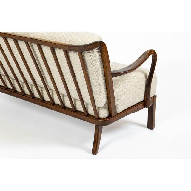 Danish Modern Solid Walnut Spindle Back Sofa in Schumacher Fabric, Circa 1960 For Sale - Image 10 of 18