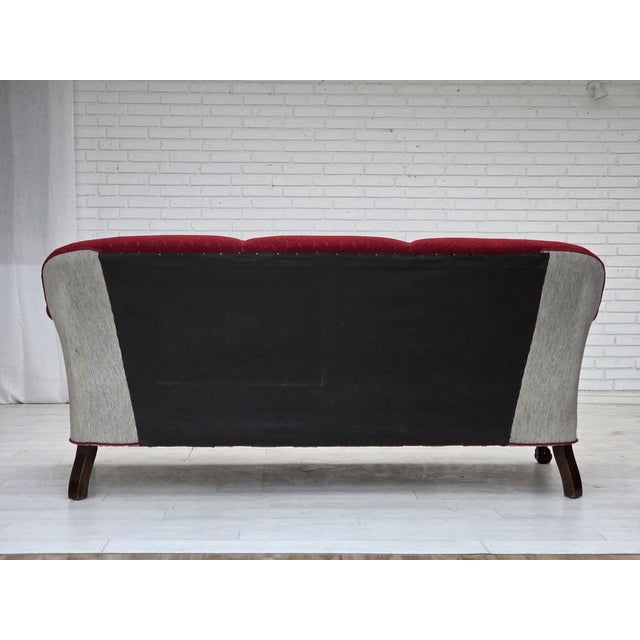 Danish 3-Seater Sofa in Red and Light Grey Wool and Oak, 1950s For Sale - Image 9 of 18