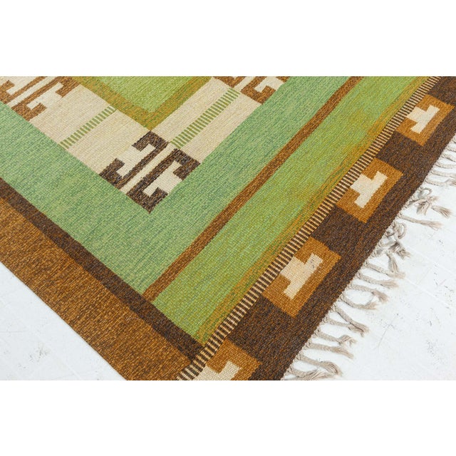 Green Doris Leslie Blau Vintage Green Flat-weave Rug by Ingegerd Silow For Sale - Image 8 of 9