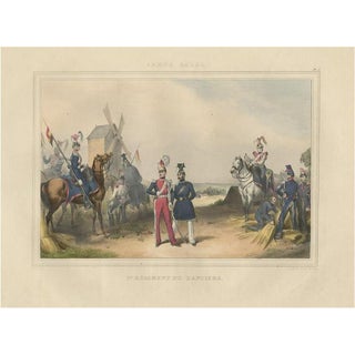 After Madou, Belgium Army Regiment Near a Windmill, 1833, Hand-Colored Print For Sale
