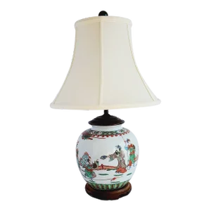 Antique Chinese Famille Verte Porcelain Table Lamp