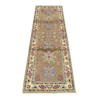Kazak Runner 2’8” X 7’10” Brown Wool Tribal Hand-Knotted Oriental Rug For Sale