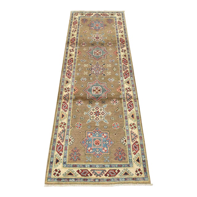 Kazak Runner 2’8” X 7’10” Brown Wool Tribal Hand-Knotted Oriental Rug For Sale