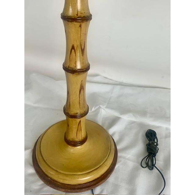 Wood 1950's Faux Bamboo Floor Lamp With Table For Sale - Image 7 of 11