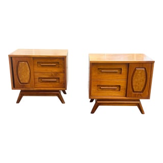 1960s Pair of Mid Century Modern Sculpted Walnut Nightstands by Young For Sale