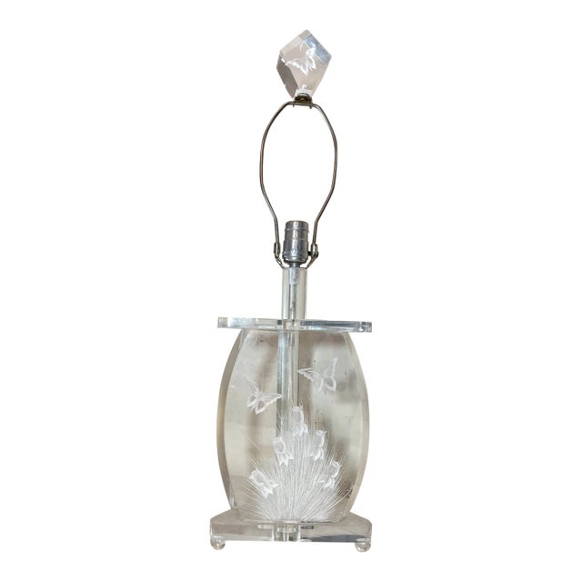 Vintage Mid Century Modern Carved Clear Lucite Electric Table Lamp Butterfly For Sale
