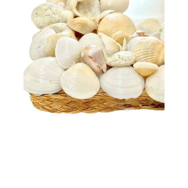 Vintage Coastal Shell-Encrusted Mirror With Raffia Frame – Grotto Style Petite Wall Mirror For Sale - Image 4 of 9