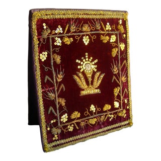 Mid 19th Century French Embroidered Chalice Hard Cover Veil For Sale