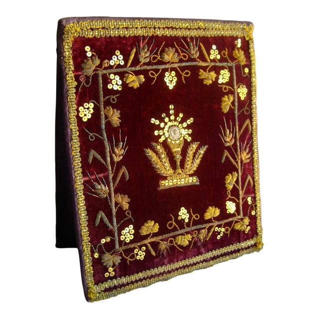 Mid 19th Century French Embroidered Chalice Hard Cover Veil For Sale