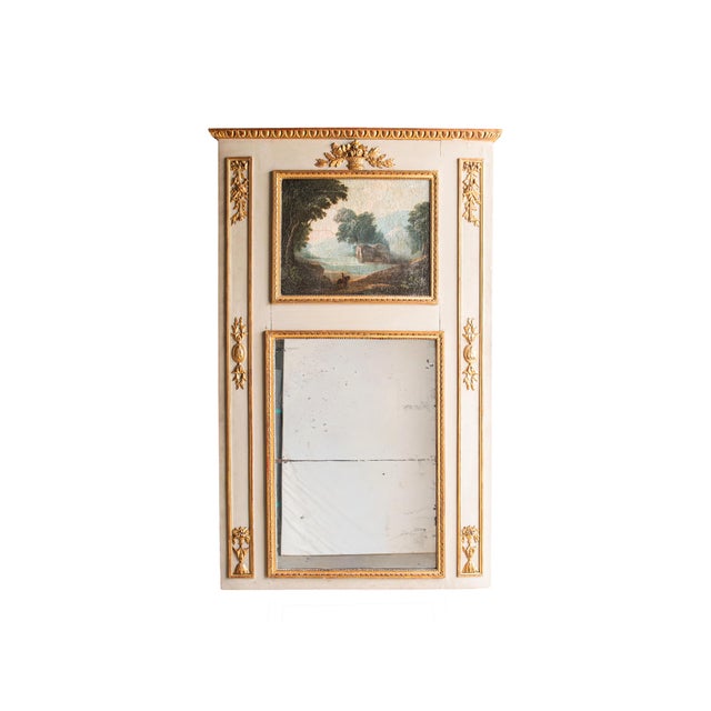 French 18th Century French Louis XVI Giltwood Painted Trumeau Mirror For Sale - Image 3 of 9