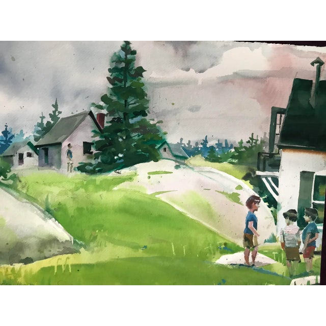 This brilliant original signed watercolor by David Beynon Pena shows three children planning an adventure on an island.