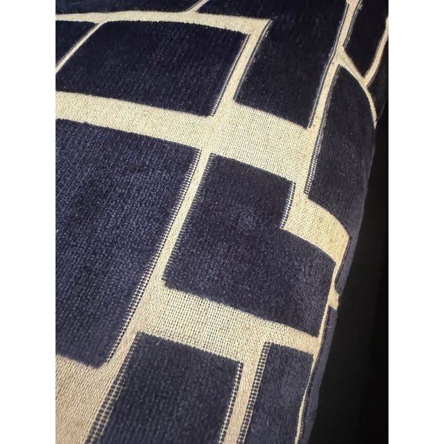 Contemporary Dark Navy Blue and White Geometric Pillow With New Insert For Sale - Image 3 of 7