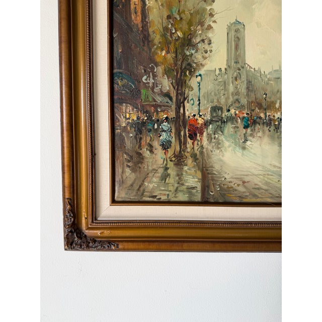 Wood 1960’s Vintage Impressionist Parisian Street Scene Oil on Canvas Painting, Framed For Sale - Image 7 of 11