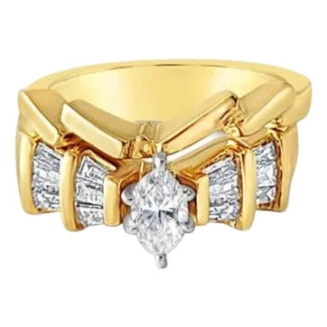2 Carat Marquise Diamond Bridal Wedding Set Rings, Size 5 For Sale