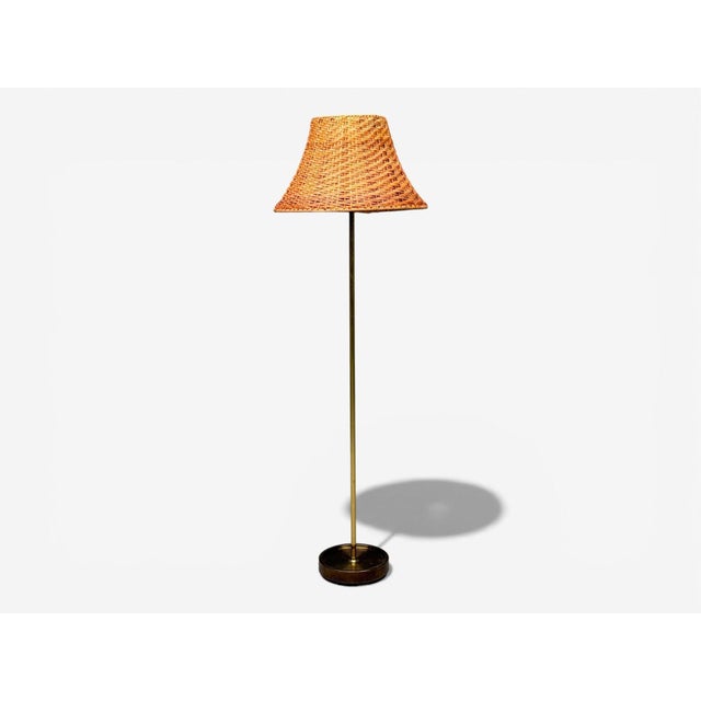Mid-Century Modern Falkenbergs Belysning, Floor Lamp, Brass, Rattan, Sweden, 1950s For Sale - Image 3 of 11